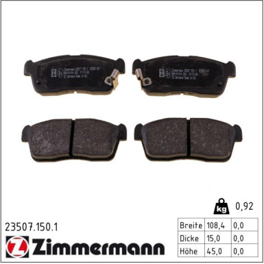 Zimmermann Bremsbelagsatz, Scheibenbremse 23507.150.1
