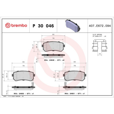 Brembo Bremsbelagsatz, Scheibenbremse PRIME LINE P 30 046