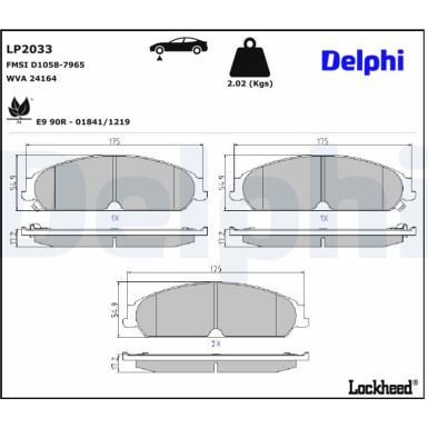 Delphi | Bremsbelagsatz, Scheibenbremse | LP2033