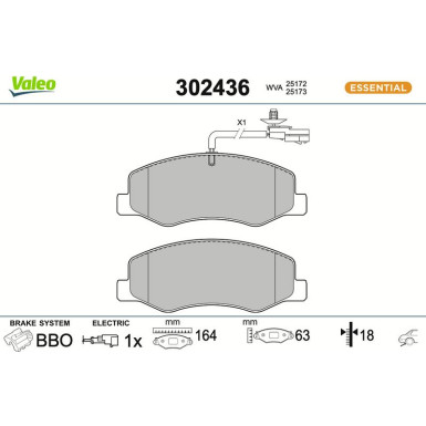 Valeo Bremsbelagsatz, Scheibenbremse ESSENTIAL 302436