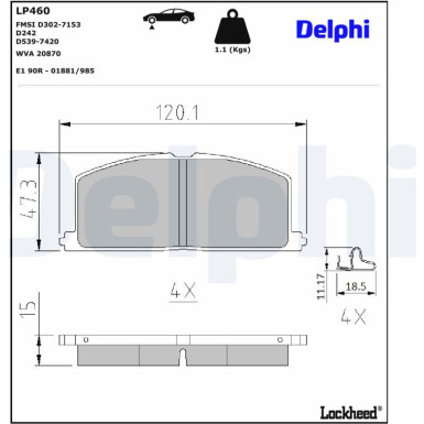 Delphi | Bremsbelagsatz, Scheibenbremse | LP460