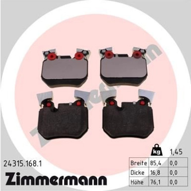 Zimmermann | Bremsbelagsatz, Scheibenbremse | 24315.168.1