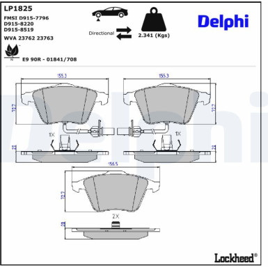 Delphi | Bremsbelagsatz, Scheibenbremse | LP1825