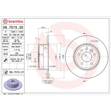 08.7015.21 Bremsscheibe PRIME LINE - UV Coated
