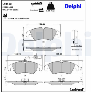 Delphi | Bremsbelagsatz, Scheibenbremse | LP3152