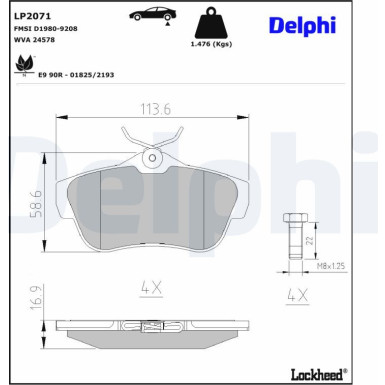 Delphi | Bremsbelagsatz, Scheibenbremse | LP2071