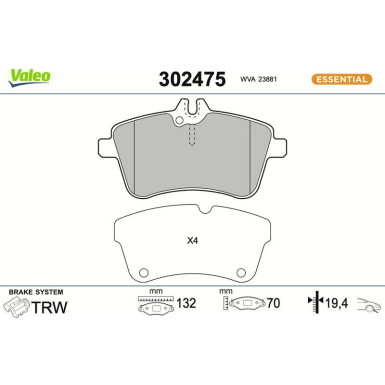 302475 Bremsbelagsatz, Scheibenbremse ESSENTIAL
