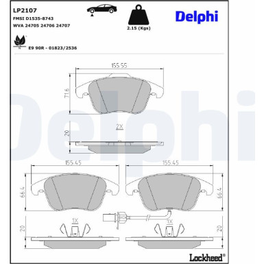 Delphi | Bremsbelagsatz, Scheibenbremse | LP2107