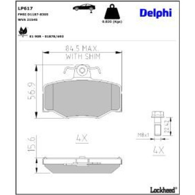 Delphi Bremsbelagsatz, Scheibenbremse LP617