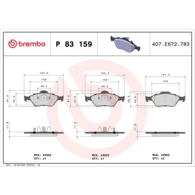 Brembo Bremsbelagsatz, Scheibenbremse PRIME LINE P 83 159