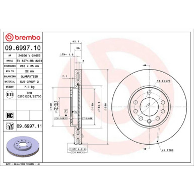 09.6997.11 Bremsscheibe PRIME LINE - UV Coated 09.6997.11 Bremsscheibe PRIME LINE - UV Coated