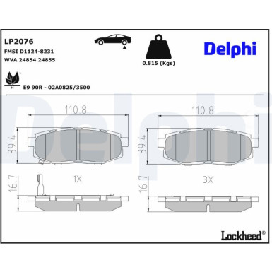 Delphi | Bremsbelagsatz, Scheibenbremse | LP2076