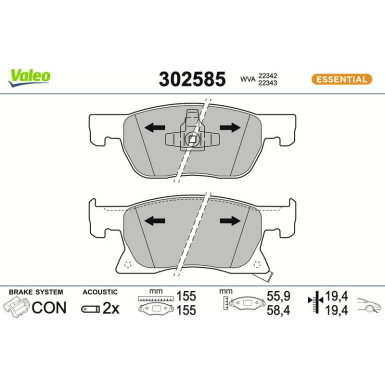 Valeo Bremsbelagsatz, Scheibenbremse ESSENTIAL 302585