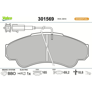 Valeo | Bremsbelagsatz, Scheibenbremse | 301569