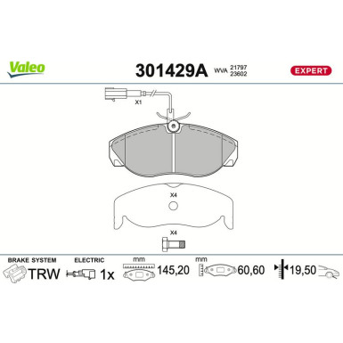 Valeo Bremsbelagsatz, Scheibenbremse EXPERT 301429A