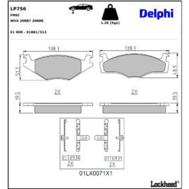 Delphi Bremsbelagsatz, Scheibenbremse LP756