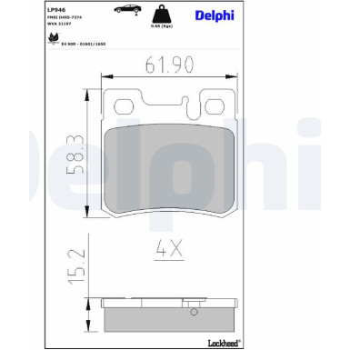 Delphi | Bremsbelagsatz, Scheibenbremse | LP946