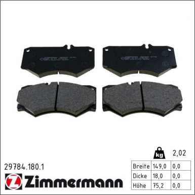 Zimmermann Bremsbelagsatz, Scheibenbremse 29784.180.1
