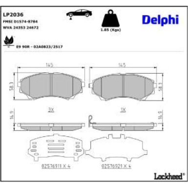 Delphi Bremsbelagsatz, Scheibenbremse LP2036