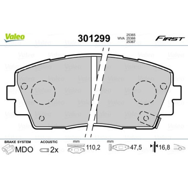 Valeo | Bremsbelagsatz, Scheibenbremse | 301299