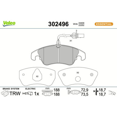 Valeo Bremsbelagsatz, Scheibenbremse ESSENTIAL 302496