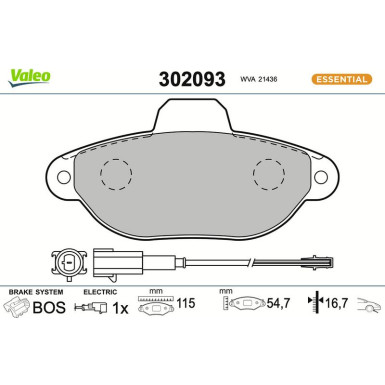 Valeo | Bremsbelagsatz, Scheibenbremse | 302093