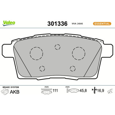 Valeo | Bremsbelagsatz, Scheibenbremse | 301336