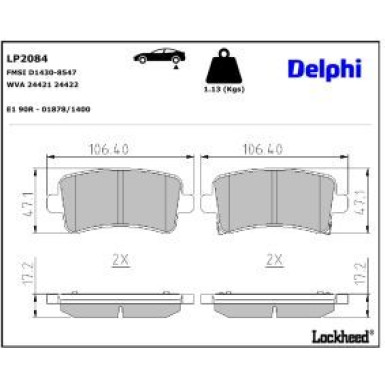 Delphi Bremsbelagsatz, Scheibenbremse LP2084