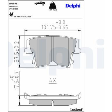 Delphi | Bremsbelagsatz, Scheibenbremse | LP2035