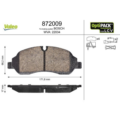 Valeo Bremsbelagsatz, Scheibenbremse OPTIPACK for LCV 872009