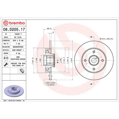 Brembo Bremsscheibe PRIME LINE - With Bearing Kit 08.D205.17