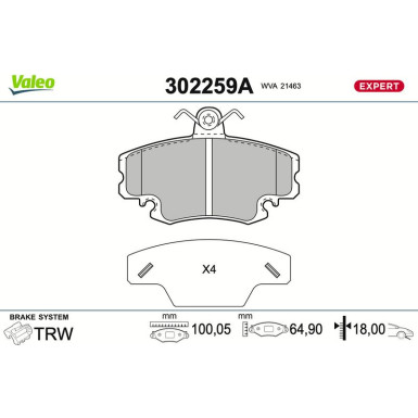 Valeo | Bremsbelagsatz, Scheibenbremse | 302259A