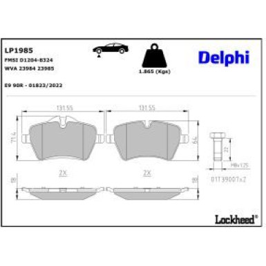 Delphi Bremsbelagsatz, Scheibenbremse LP1985