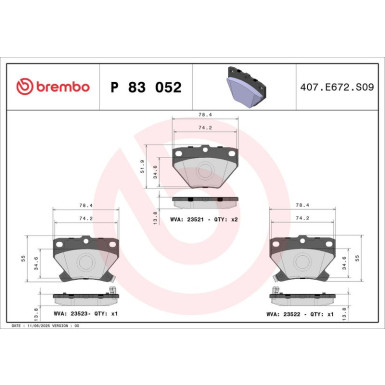 Brembo Bremsbelagsatz, Scheibenbremse PRIME LINE P 83 052