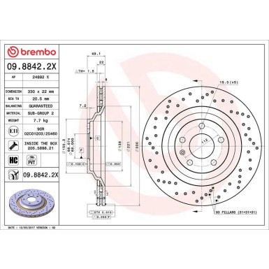Brembo Bremsscheibe XTRA LINE - Xtra 09.8842.2X Brembo Bremsscheibe XTRA LINE - Xtra 09.8842.2X