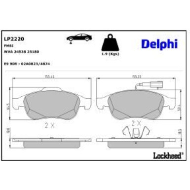 Delphi Bremsbelagsatz, Scheibenbremse LP2220