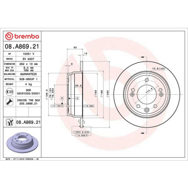 Brembo Bremsscheibe PRIME LINE - UV Coated 08.A869.21