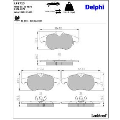 Delphi Bremsbelagsatz, Scheibenbremse LP1723