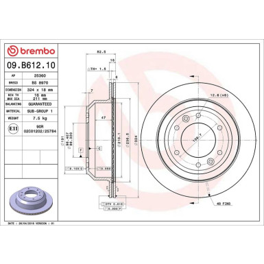 09.B612.10 Bremsscheibe PRIME LINE