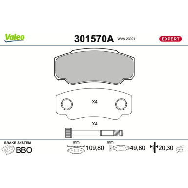 Valeo | Bremsbelagsatz, Scheibenbremse | 301570A