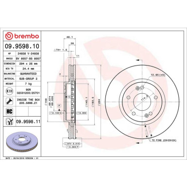 Brembo Bremsscheibe PRIME LINE - UV Coated 09.9598.11