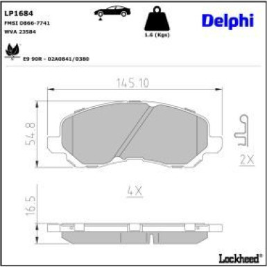 Delphi Bremsbelagsatz, Scheibenbremse LP1684