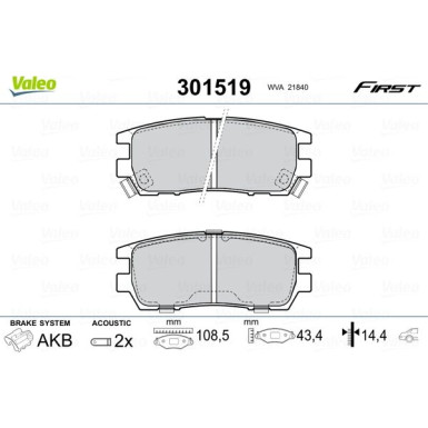 Valeo | Bremsbelagsatz, Scheibenbremse | 301519