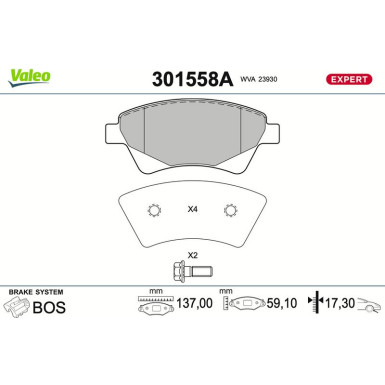 Valeo Bremsbelagsatz, Scheibenbremse EXPERT 301558A