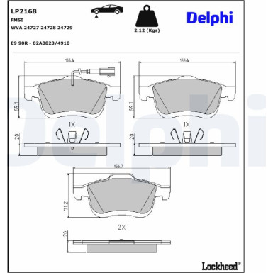 Delphi | Bremsbelagsatz, Scheibenbremse | LP2168