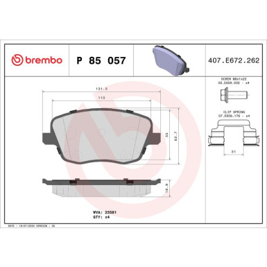 Brembo Bremsbelagsatz, Scheibenbremse PRIME LINE P 85 057 Brembo Bremsbelagsatz, Scheibenbremse PRIME LINE P 85 057