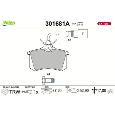 Valeo Bremsbelagsatz, Scheibenbremse EXPERT 301681A