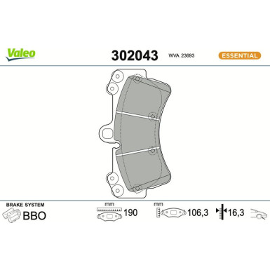 Valeo Bremsbelagsatz, Scheibenbremse ESSENTIAL 302043