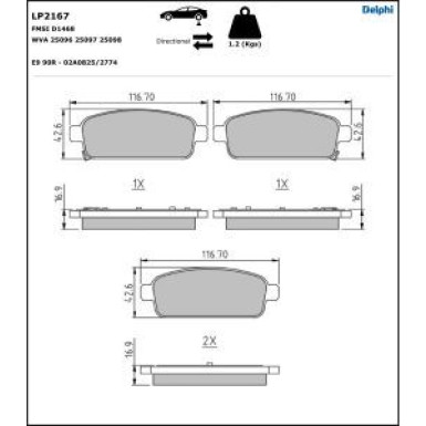 Delphi Bremsbelagsatz, Scheibenbremse LP2167