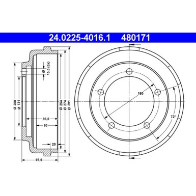 ATE | Bremstrommel | 24.0225-4016.1